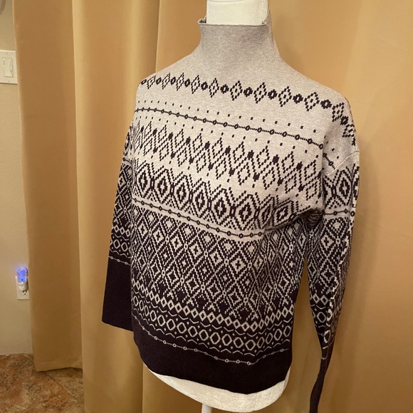 NEW! Joie Fair Isle Grey/Black Funnel, Mock Neck Pull Sweater Size XS - Picture 8 of 11